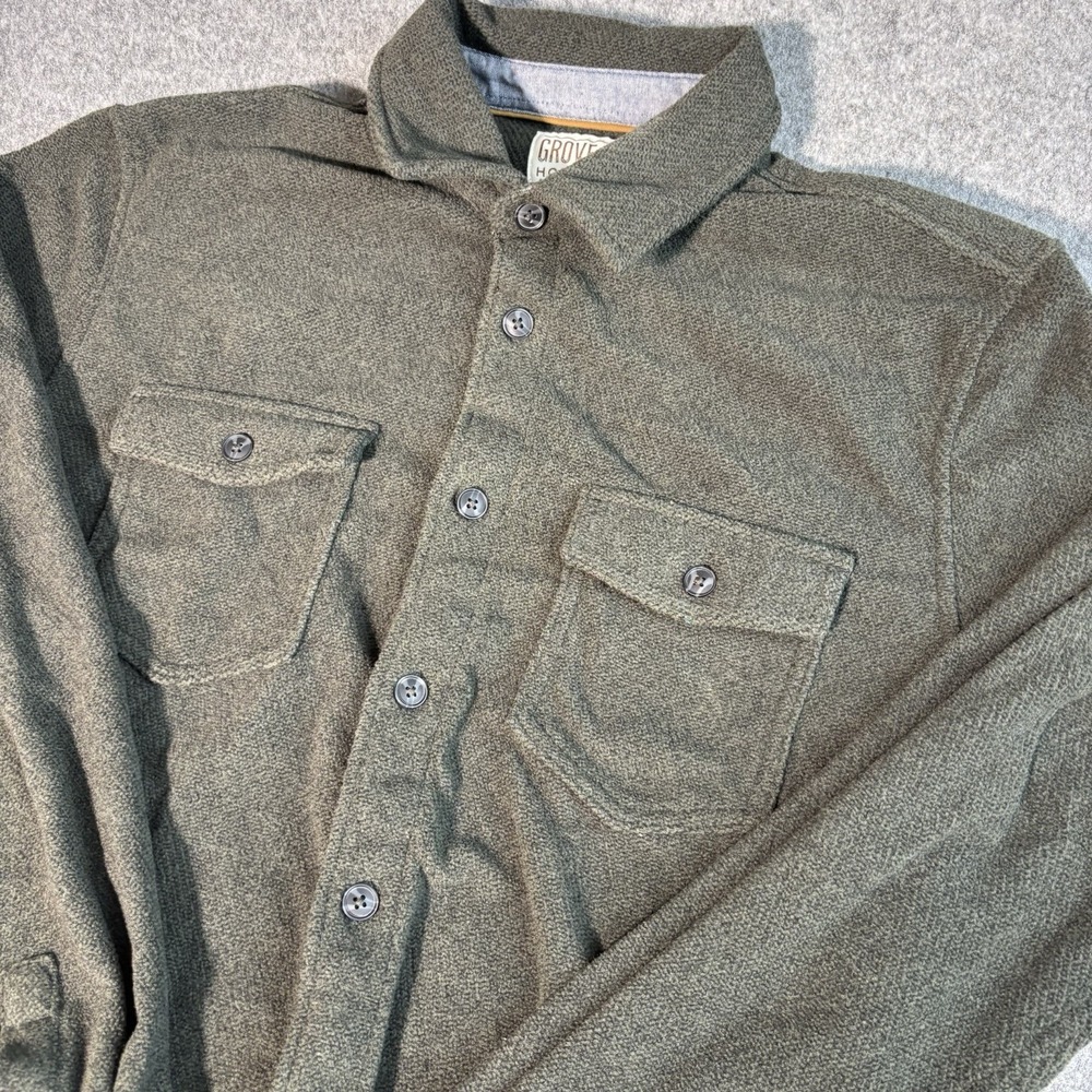 Grove & Hollow Shirt Jacket Mens Medium Green Fleece Button Up Workwear Cozy Fit